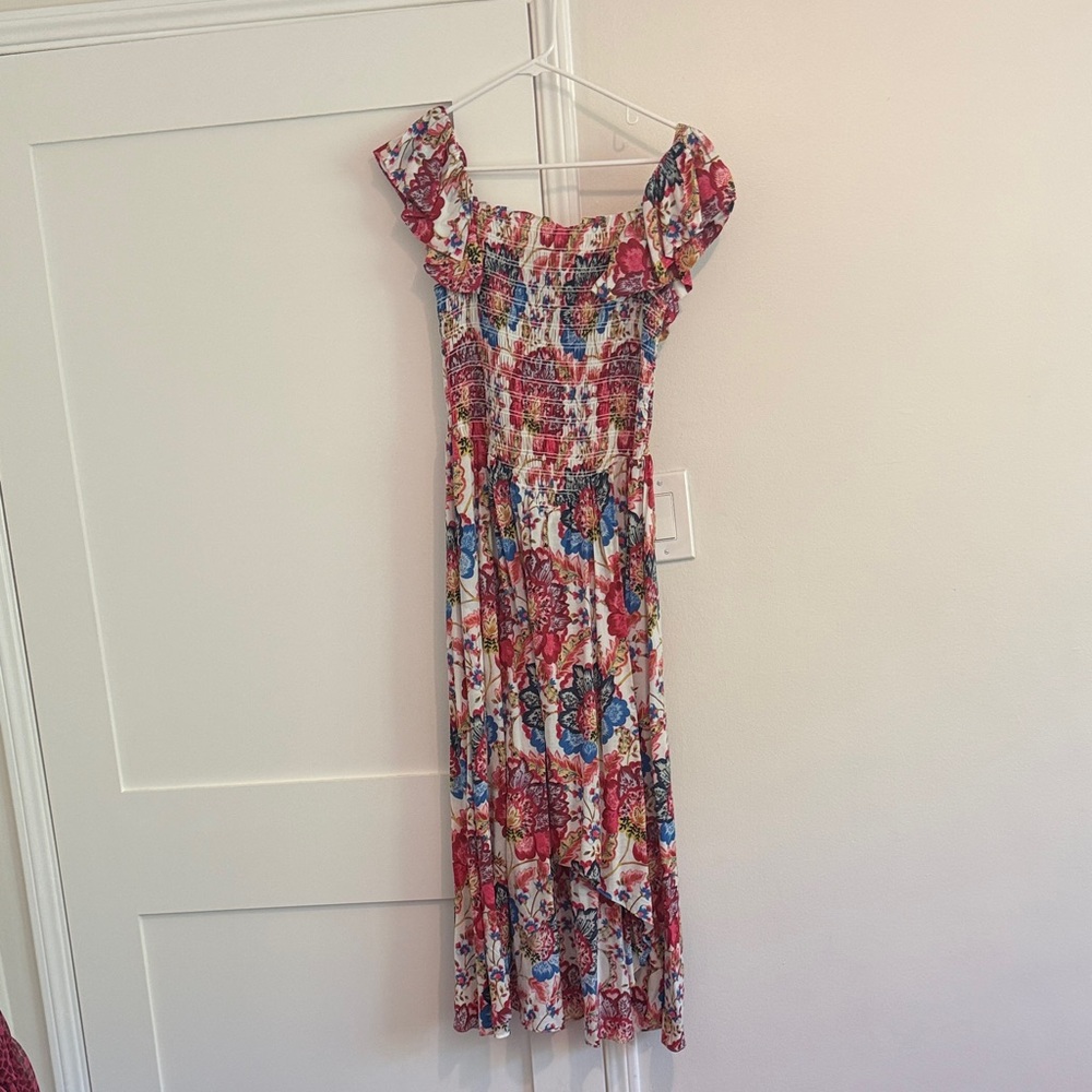 Misa Los Angeles Floral Smocked Midi Dress - Pink & Blue